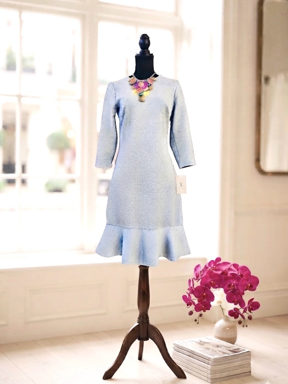 Banana Republic Heather Gray Ruffle Hem Shift Dress 3/4 Sleeve